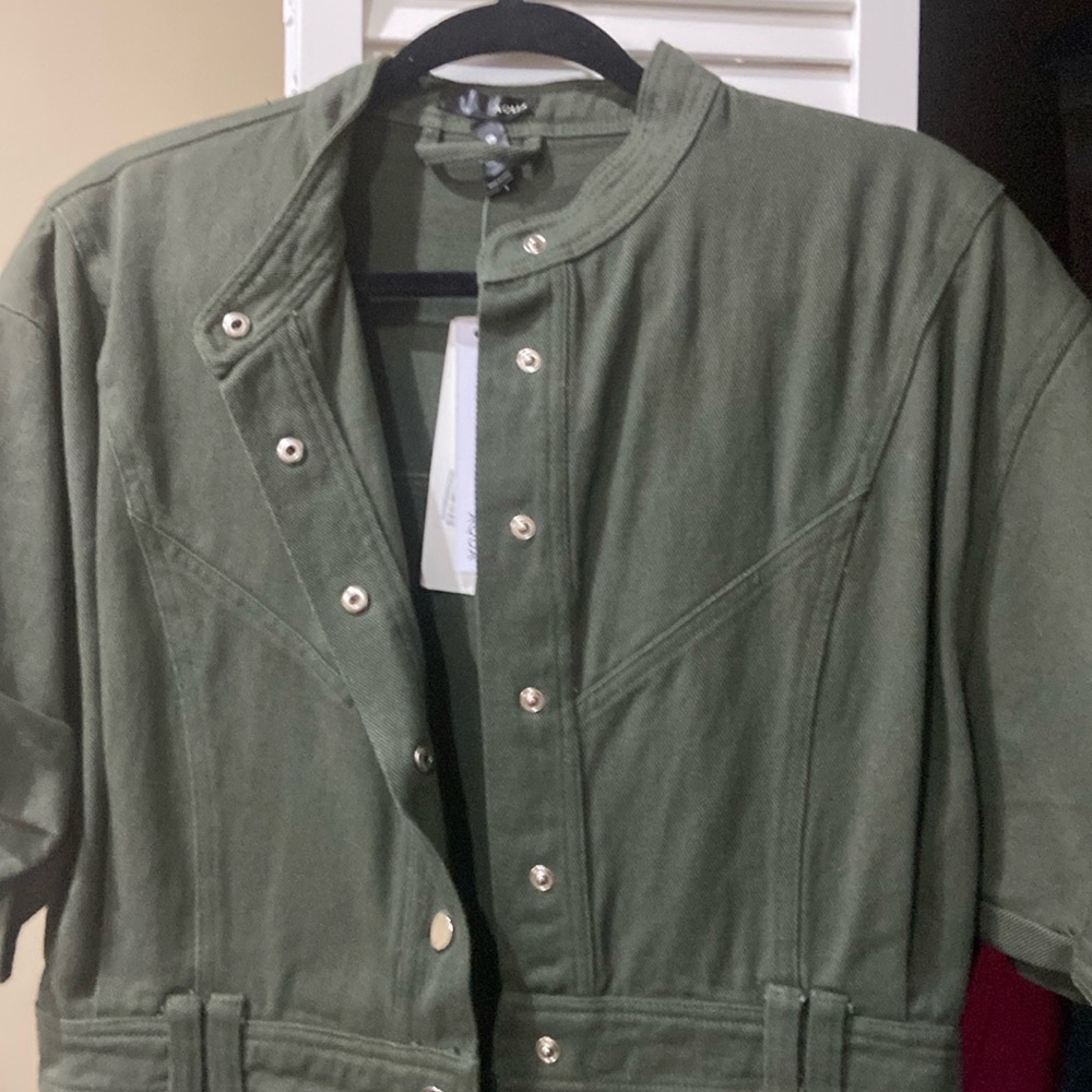 Army green denim dress.